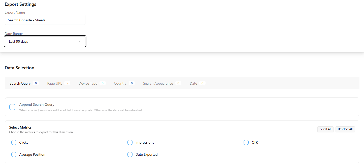 Selecting GSC Dimensions and Metrics